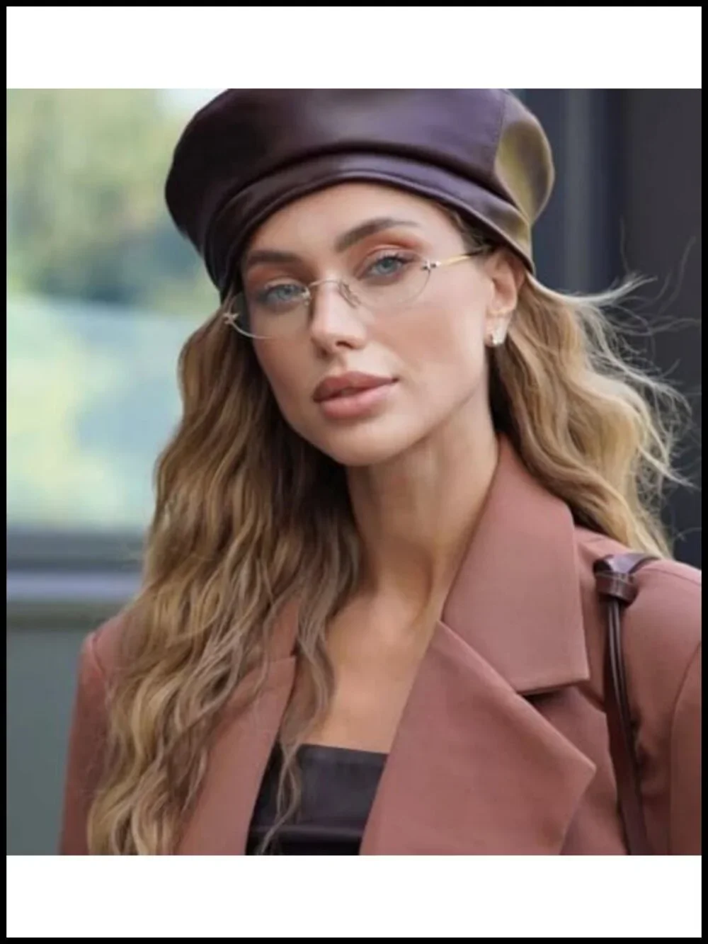 Retro Oval Rimless Sunglasses with UV400 Protection
